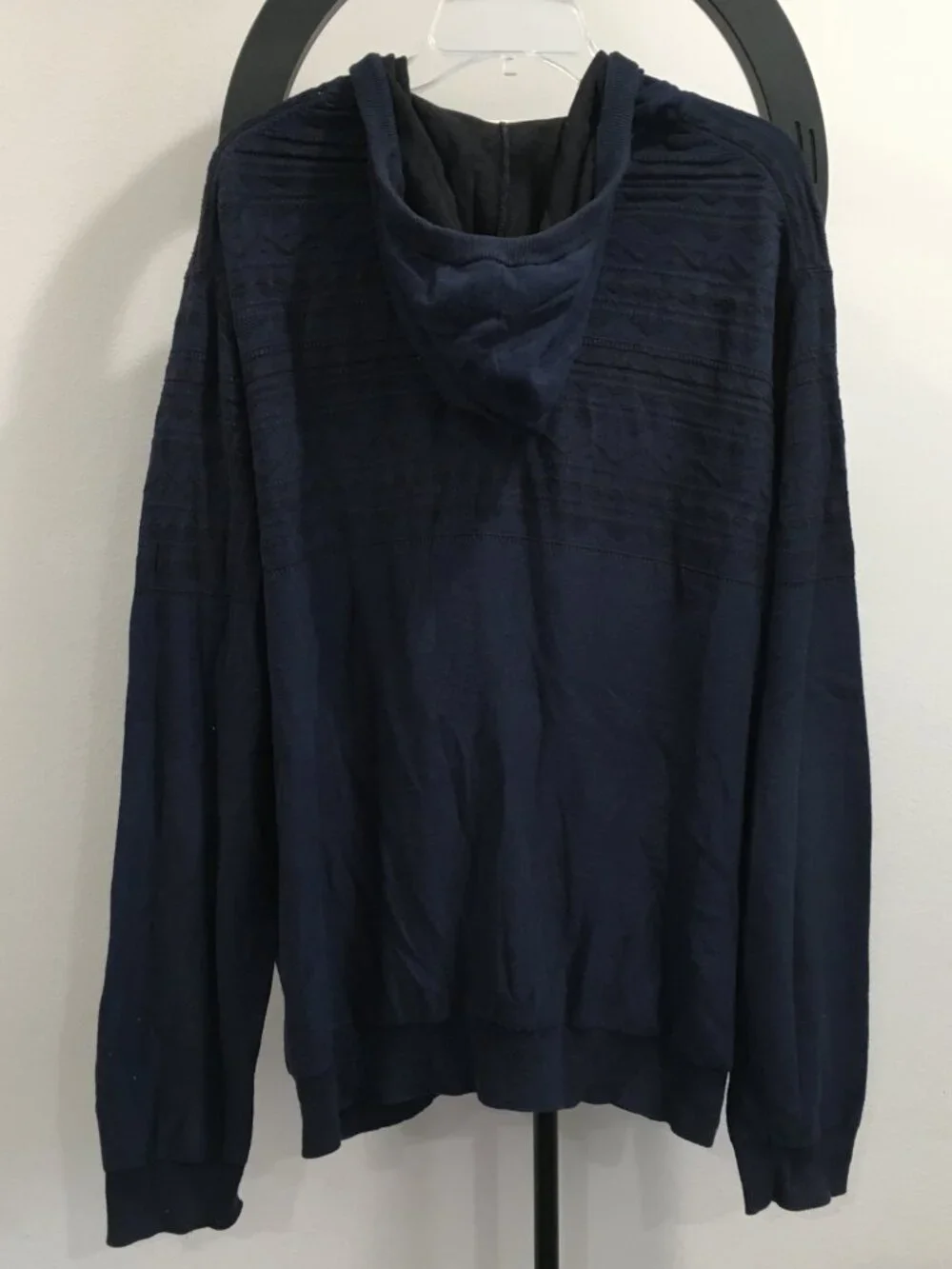 LOTUS Grey Label LUCKY BRAND Blue Black Embroidery Knit Hooded Full Zip Jacket